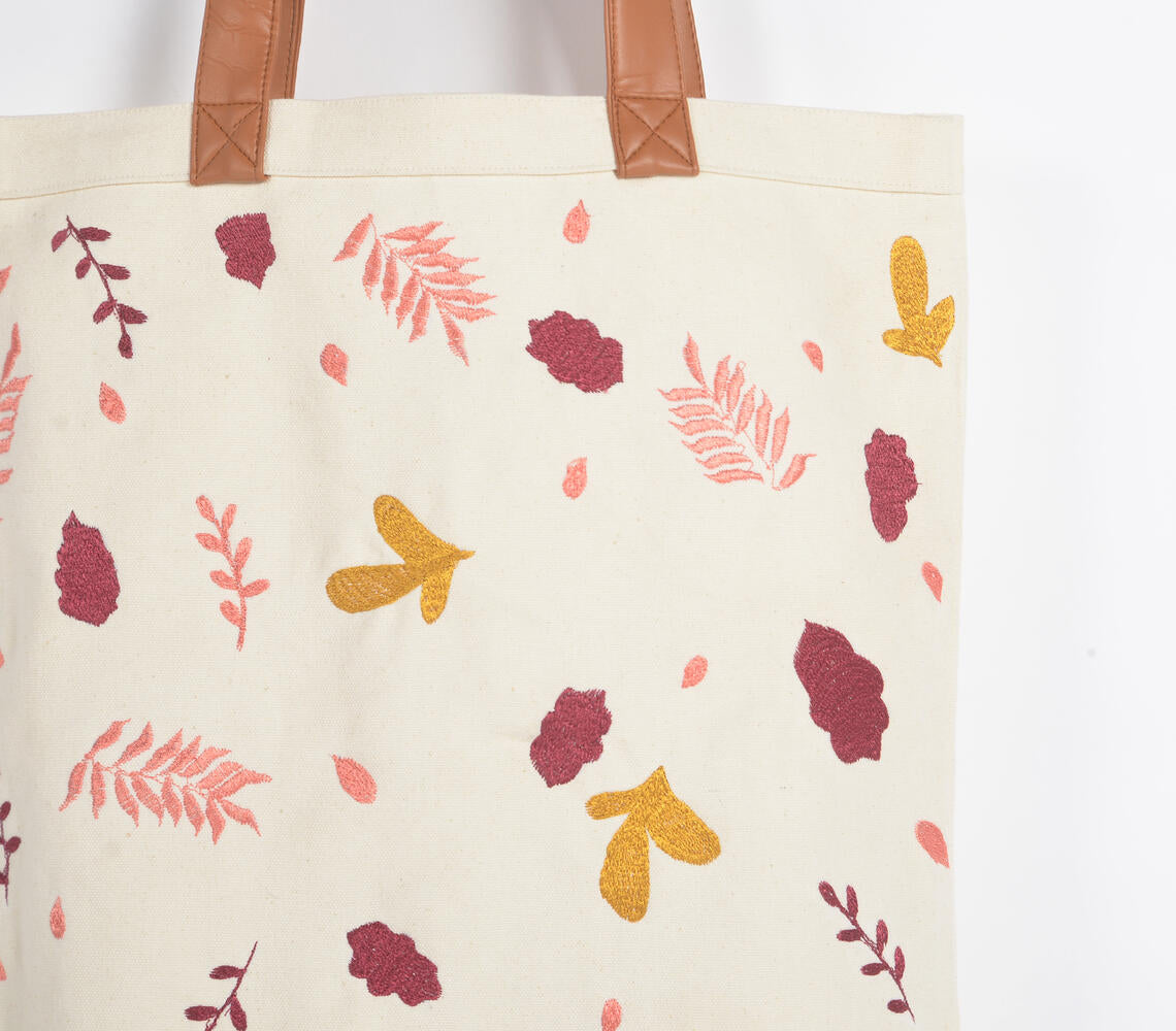 Embroidered Tote Bag with Vegan Leather Straps – Soorbhi - Decor 